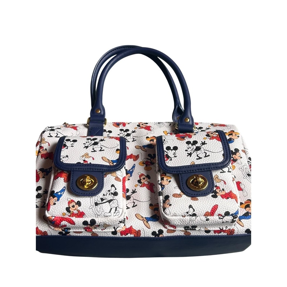 Disney Store Mickey Mouse Satchel Bag OS White Navy Excellent All‎ Over Print